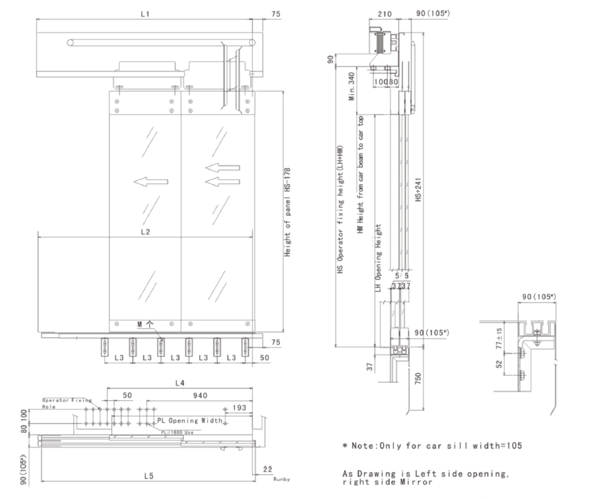 Two Panels Side Opening Car Full Glass Door-drawing