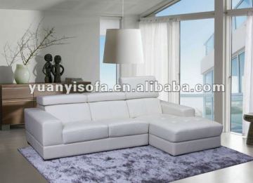 Genuine leather corner sofa with adjustable headrest