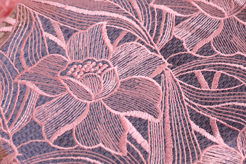 Lt Pink Flower Embroidery Fabric