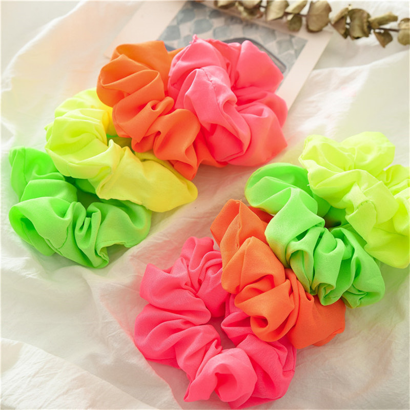 Women Neon Scrunchies Elastic Hair Ties Girl Solid Color Ponytail Holders Fluorescent Color Bright Women Hair Accessories