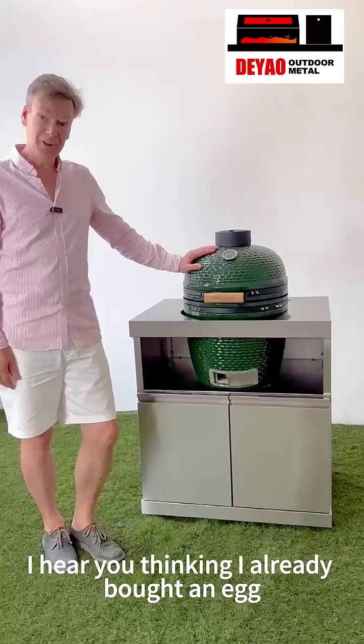 18" 304 Stainless Steel Kamado Ceramic Smoker Grill with Charcoal Patio Cabinet BBQ Egg Design