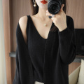 Full wool women's knitted cardigan two-piece set
