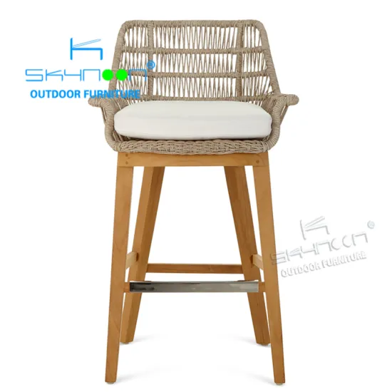 Luxury Customized Modern Outdoor Woven Teak Bar Stool