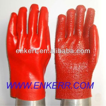 terry liner in palm red pvc gloves with chips gauntlet cuff