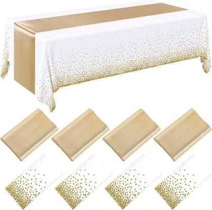 Gold Dot Confetti Rectangular Table Covers for Parties, Thanksgiving, Christmas, Wedding - Disposable Table Cloths