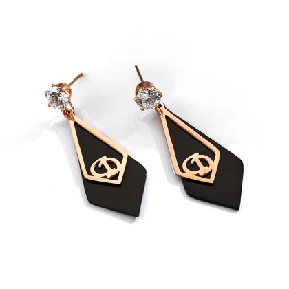 Fashion Rose Gold And Black Zircon Stone Earrings