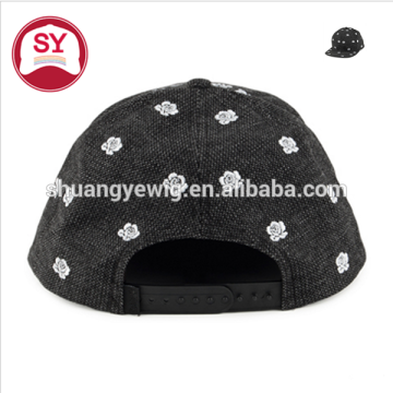 washed cotton 6 panel embroidery caps / fitted flat bill cap and hat with black
