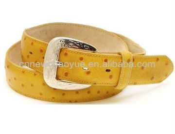 women ostrich leather belt with yellow color