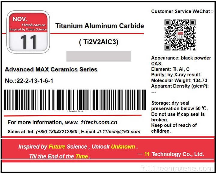 Matériaux de phase maximale ti2v2alc3 poudre noire