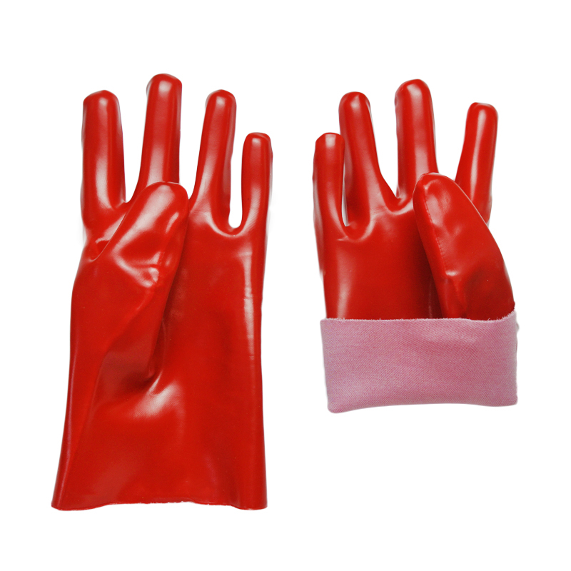 Red PVC coated gloves polyster linning 27cm