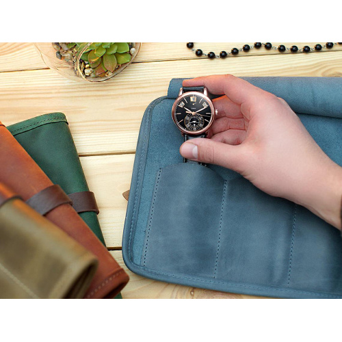 Handmade travel portable leather watch roll pouch bag
