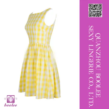 Hot sale summer women causal sleeveless yellow plaid dress