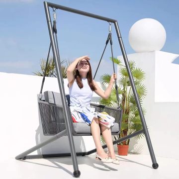 China Garden Furniture: Kerusi ayunan kain telur ganda dengan berdiri