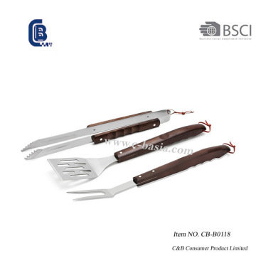 3PCS Wood Handle Barbecue Grilling Tools
