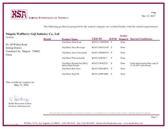 KOSHER Certified Hot sale chinese organic wolfberry