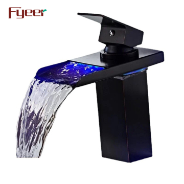 Fyeer Matte Black Waterfall Hydro Power Bathroom LED Faucet