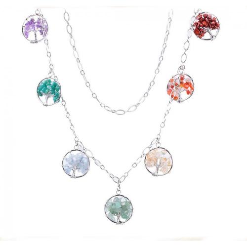 Natural Gemstone Life of Tree Pendant Necklace long chain for women girl