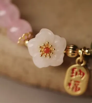 Pink Crystal Hand String Hotan Jade Beads