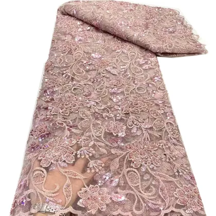 Sequin Lace Fabric with Embroidered Flower Indian Lace Embroidery Fabric