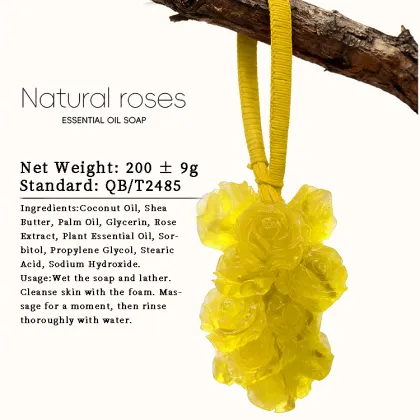 HUAJIAHUA Rose Essential Oil Soap, 200g Handmade Rose Shape Hanging Soap, Natural Shea Butter Olive Oil Moisturizing Bath Soap,