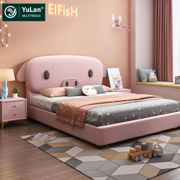 Luxury Cute Modern Solid Wood Frame Cartoon Leather Pig Bed