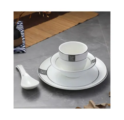 Royal Gold Ceramic Dinnerware Set - Custom Vintage Plate Tableware for Restaurants