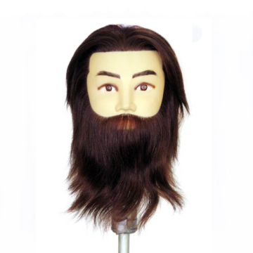 100% BROWN COLOR NATURAL HAIR MALE WITH BEARD BABBER TRAINING MANNEQUIN HEAD