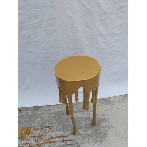 Modern Fiberglass Gold Metallic Drip End Side Table