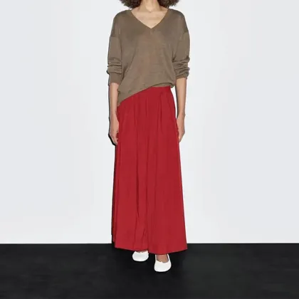 Women's French elegant artistic style wide pleated skirt A-line skirt