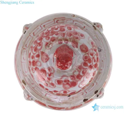 Jingdezhen Red Glazed Lion Head Vase with Hand-Painted Phoenix and Flower Pattern