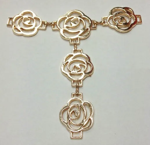 Alloy Gold Rose Flowers Chain Sandals