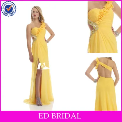Sexy Open Back Chiffon Formal Dress Evening Dress Handwork For Pregnant Women Yellow
