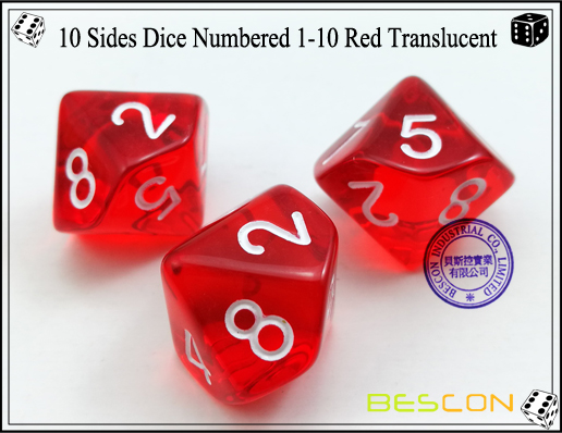 10 Sides Dice Numbered 1-10 Red Translucent-3