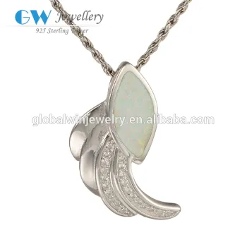Trendy Angel Wing White Opal 925 Sterling Silver Pendant Charm With CZ Stones Pendant