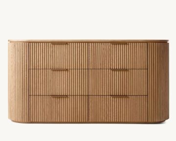 Modern Curved Solid Oak Wood 6-Drawer Dresser for Bedroom & Living Room