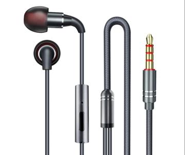 Metal Earphone with mic flat Nylon cable
