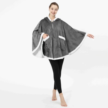 European & American Couple's Solid Color Flannel Cape Shawl - Versatile Autumn & Winter Blanket