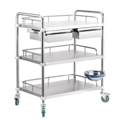 Laboratory cart double drawer stainless steel cart