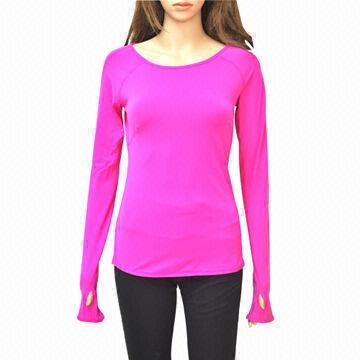 Women's long sleeve shirt with fancy trimming, made of 87% nylon and 13% spandex, high-end market