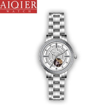 all stainless steel men mechanical watch with diamond stone