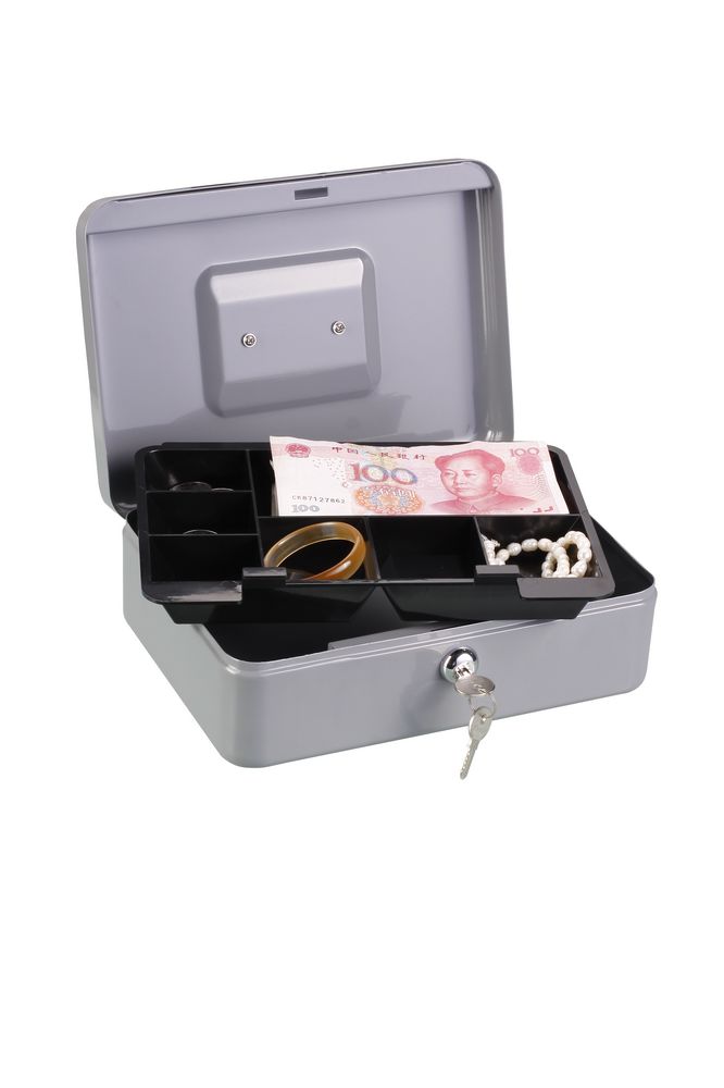 Small Steel Cash Box with Removable Coin Tray