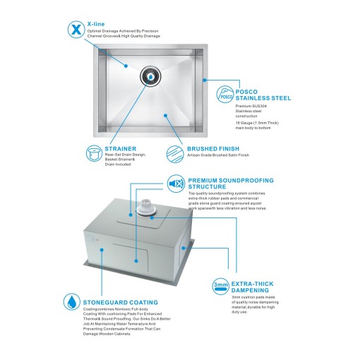 CUPC Farmhouse Handcrafted Stainless Steel Sink