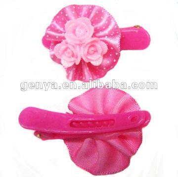 Kids Plastic Clip with fabric flowers and resin flowers, lovely flower hairpin