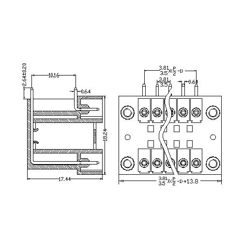 AT2500HR-3.5／3.81XXX-EFS Plug-in Terminal Block Right-Angle WF Pitch3.8／13.5 