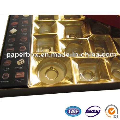 Christmas Chocolate Paper Gift Box with Gold Blister Tray Insert