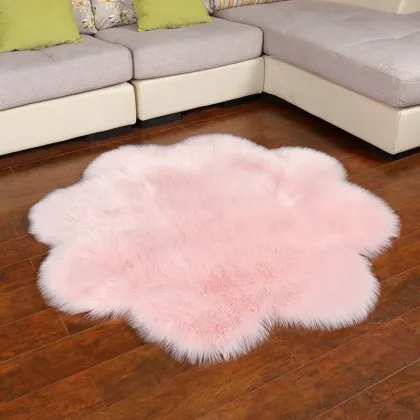 3*3ft Soft Thick Fluffy Rug Faux Sheepskin Area Rug Plum Blossom Fur Rug for Living Room Reading Room Home Decor