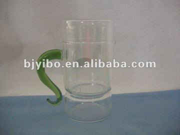 Double wall glass tea cup with handle
