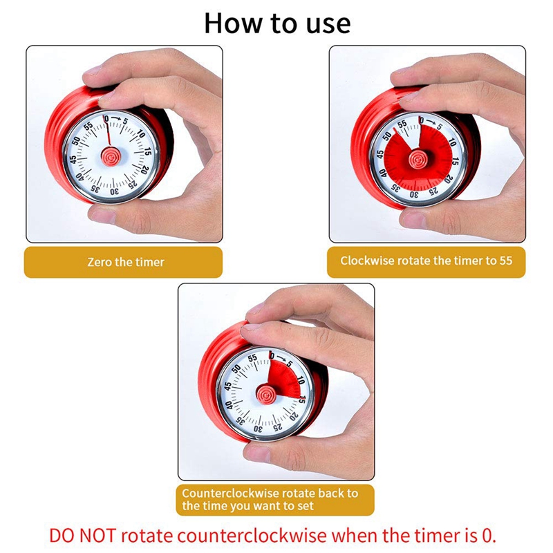 Best 60 Minutes Mechanical Timer-Magnetic Visual Countdown Timer with Alarm for Kitchen Cooking Baking Sports Kids(Red)
