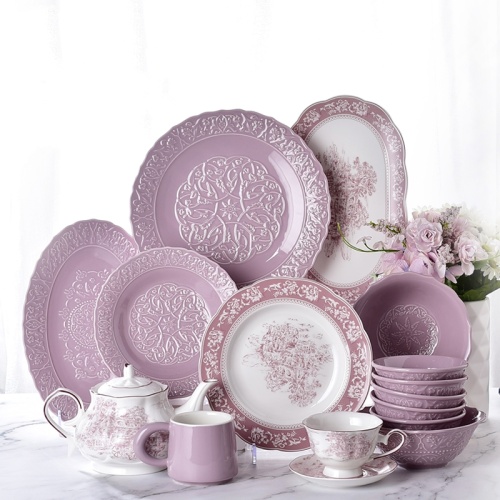 Elegant Ceramic Tableware Porcelain Dinnerware Set Purple Stoneware Dinner Set ceramic plates sets dinnerware tableware