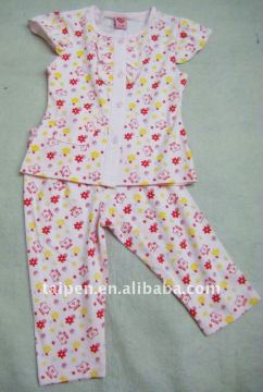 Children Girls Pajama Sets 100% Cotton Full Printed Long Sleeve T-shirt Pant 2Pcs Set